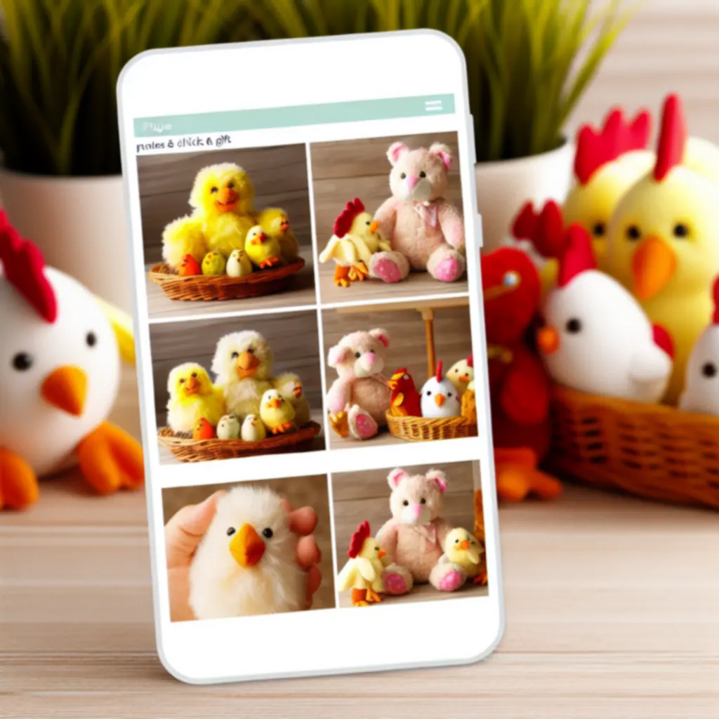 Juguetes de pollitos y gallinas guardados en una lista de deseos